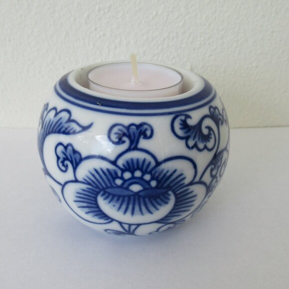 Bombay Blue and White Round Votive Tea Light Candle Holder - Picture 2 of 7